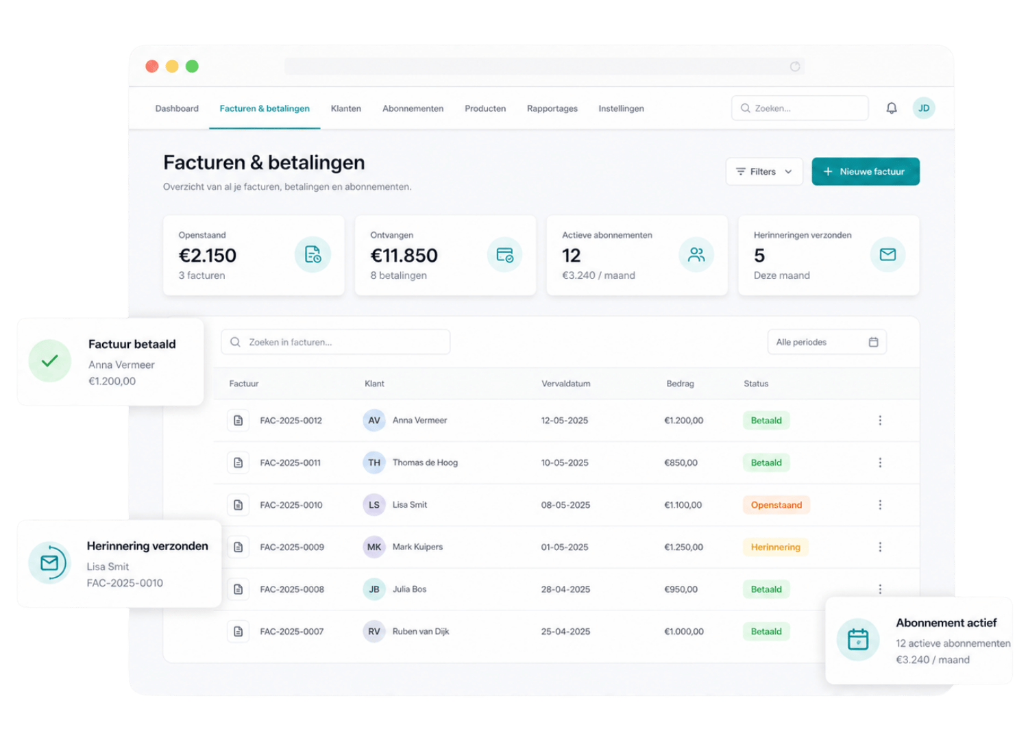 Facturatie & betalingen - Nexus CRM